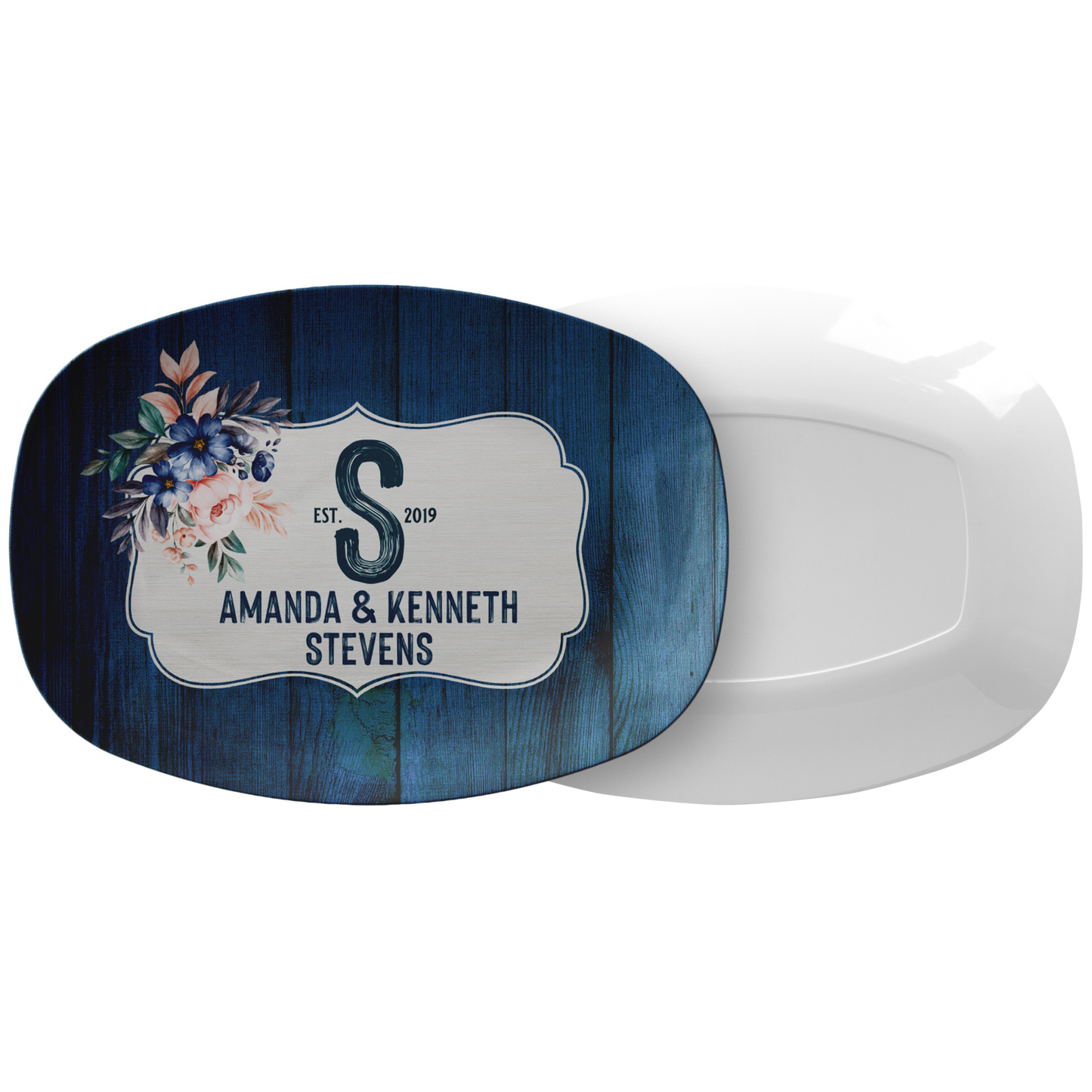 Blue Wood Personalized Wedding Serving Platter