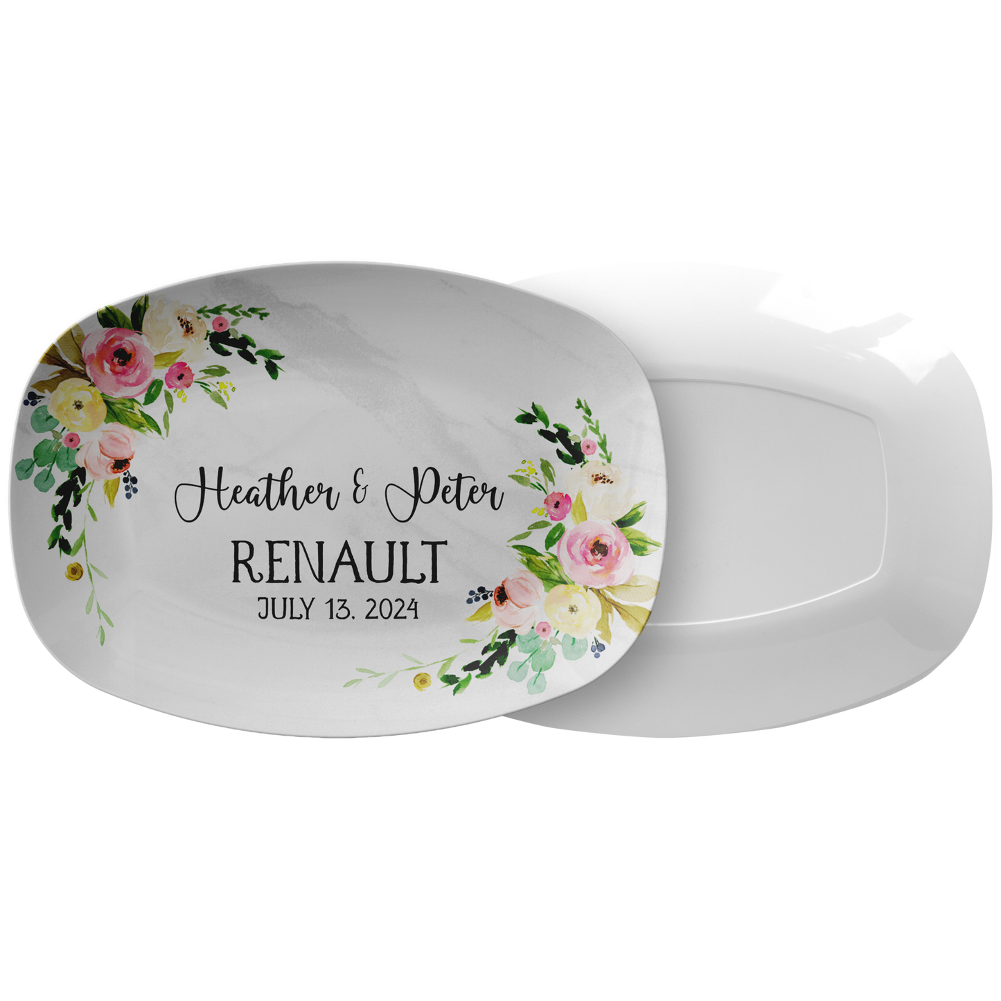 Marble Wedding Floral Personalized Serving Platter