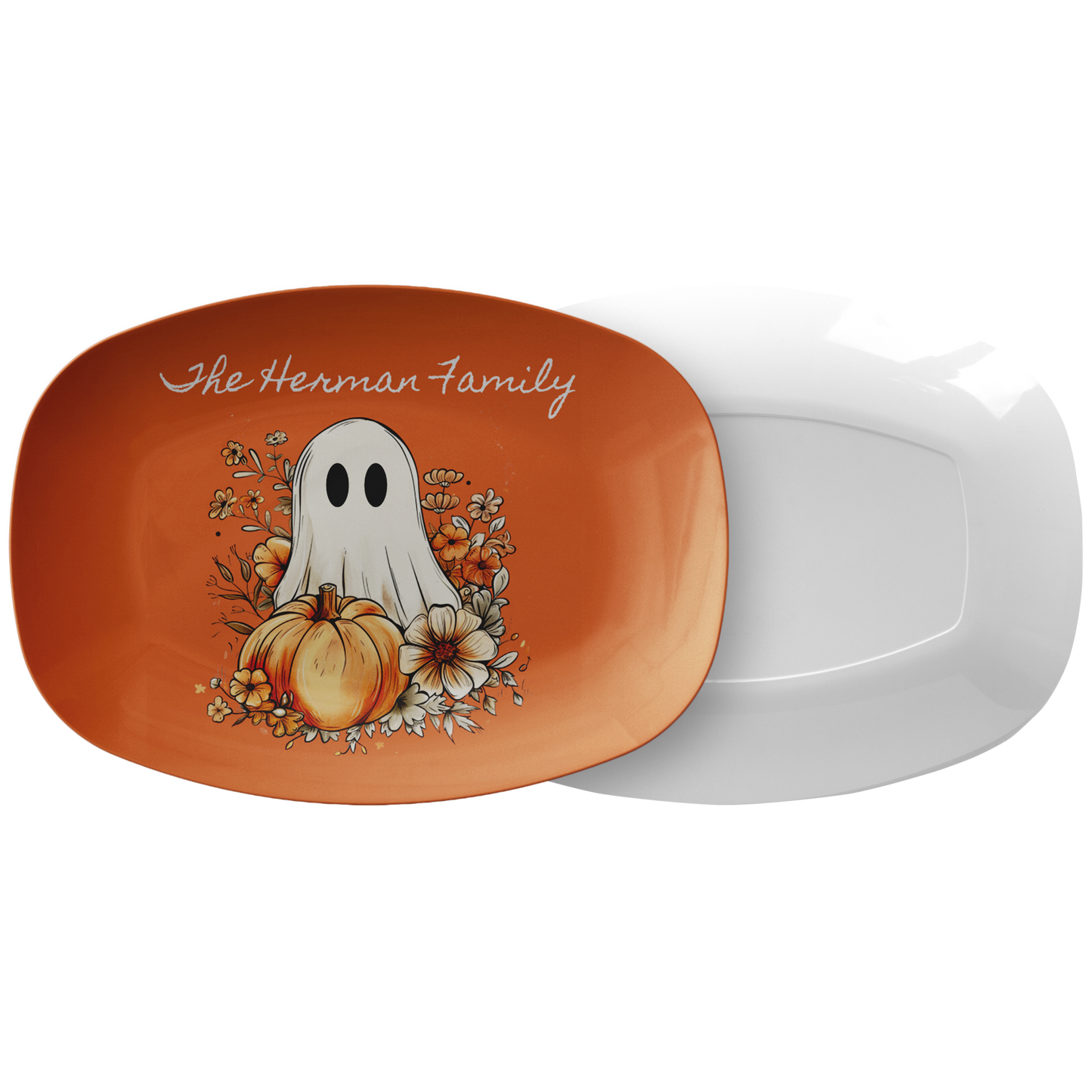 Halloween Ghost with Pumpkin Personalized Serving Platter