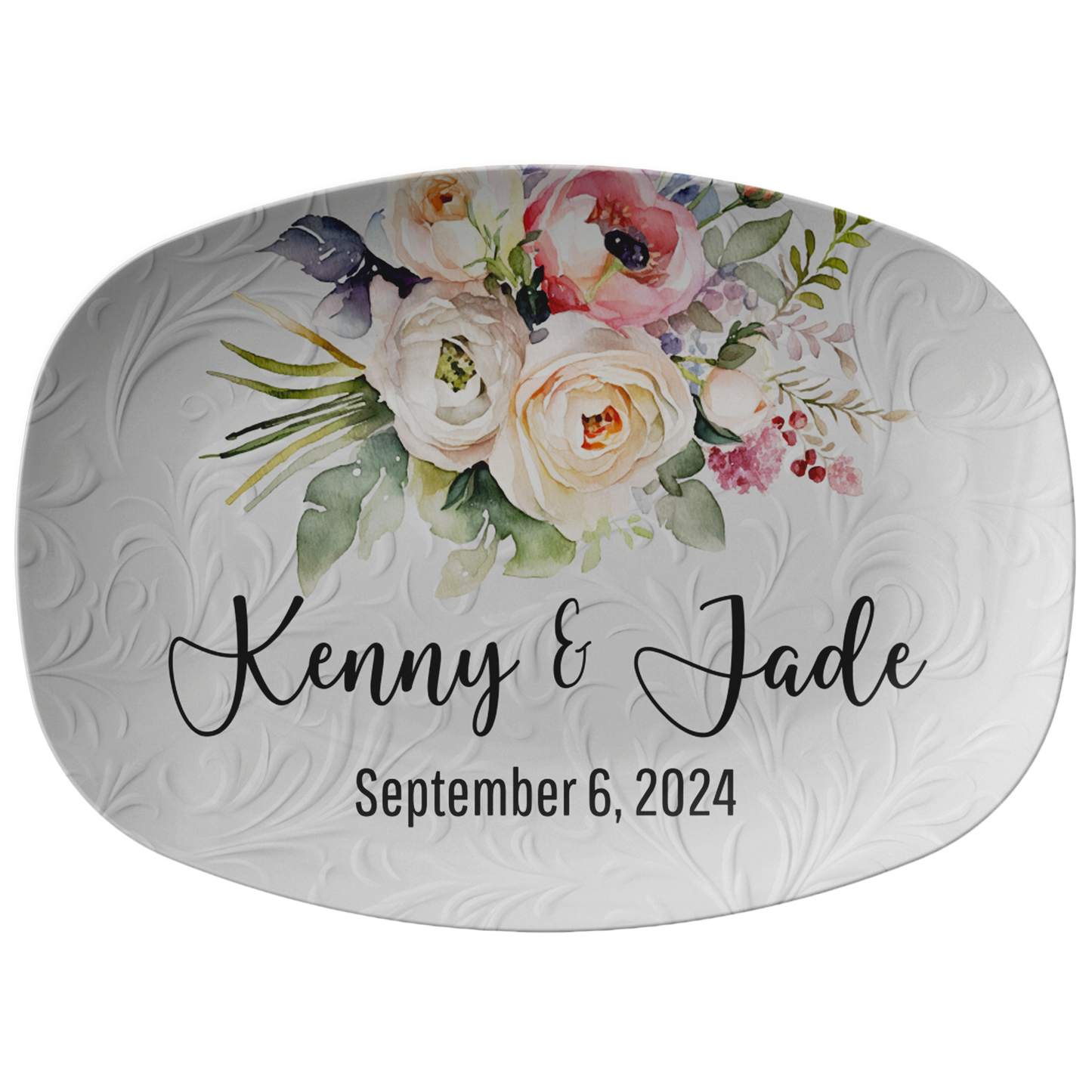 White Wedding Names Personalized Serving Platter