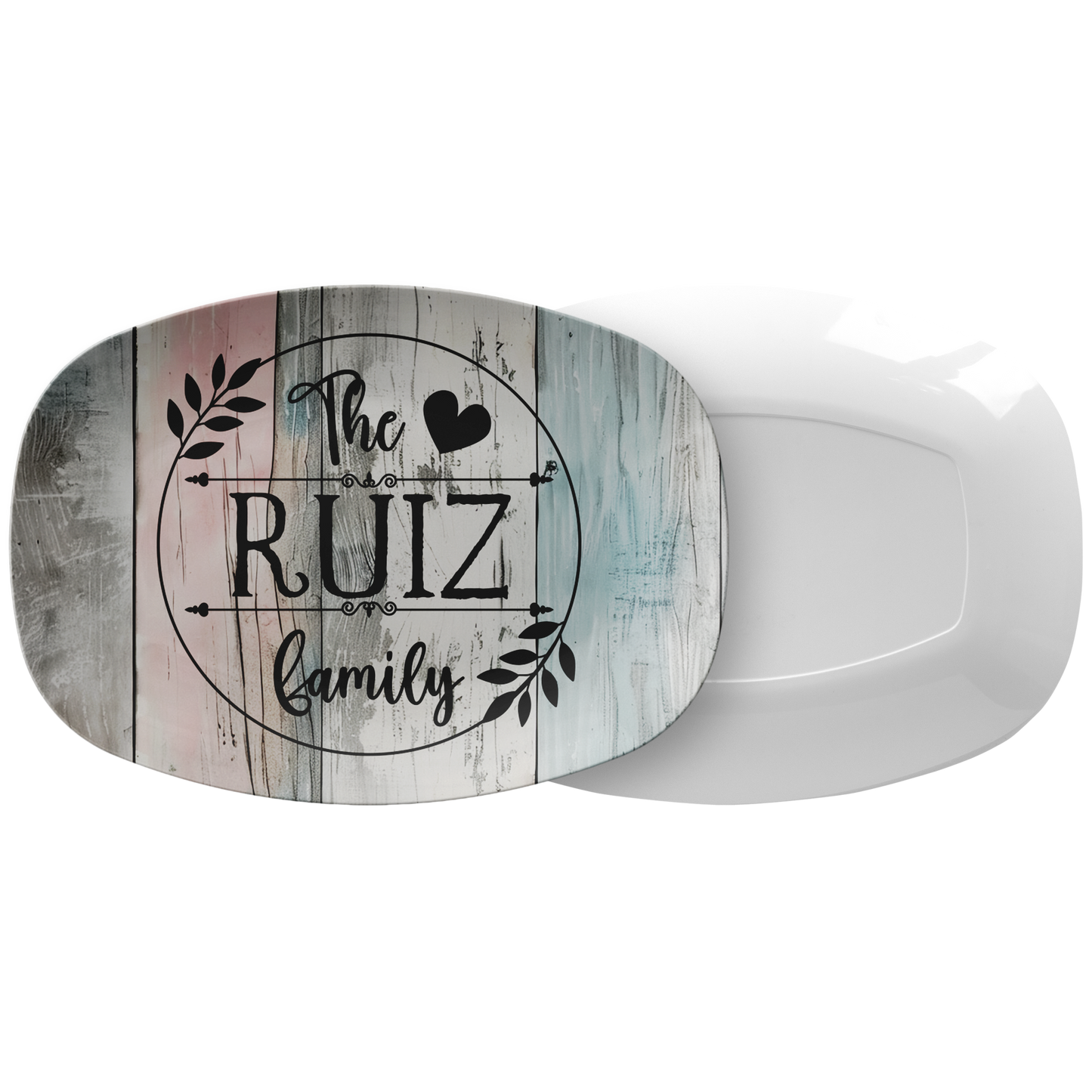 Multi-color Wood Family Name Personalized Serving Platter