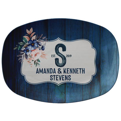 Blue Wood Personalized Wedding Serving Platter