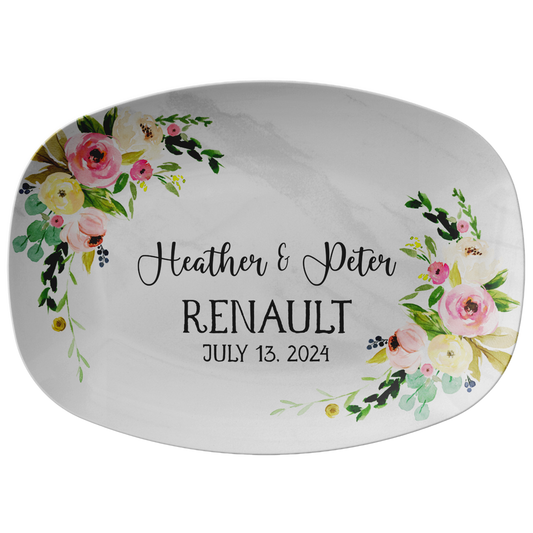 Marble Wedding Floral Personalized Serving Platter