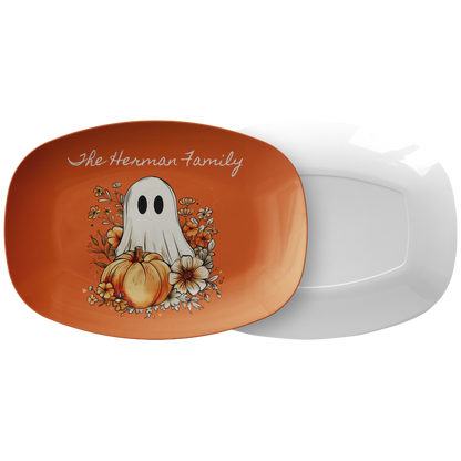 Halloween Ghost with Pumpkin Personalized Serving Platter