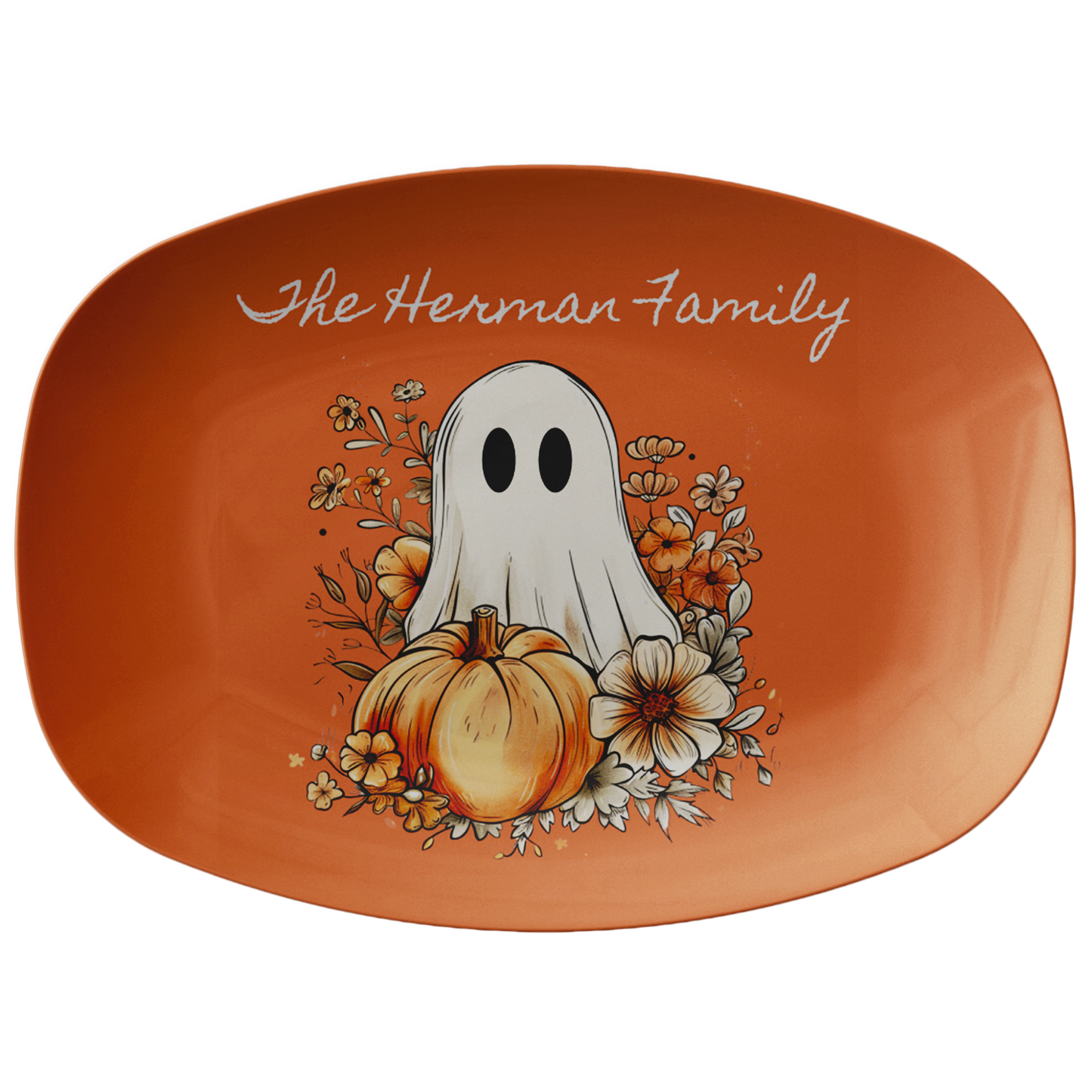 Halloween Ghost with Pumpkin Personalized Serving Platter