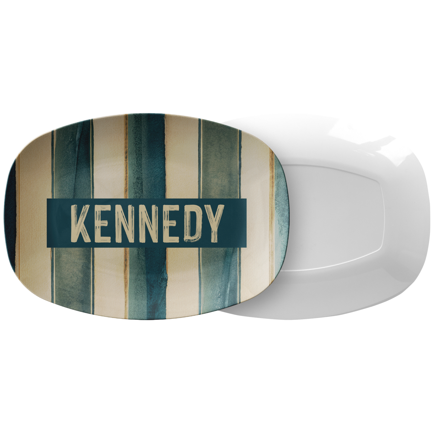 Blue & Beige Striped Personalized Serving Platter