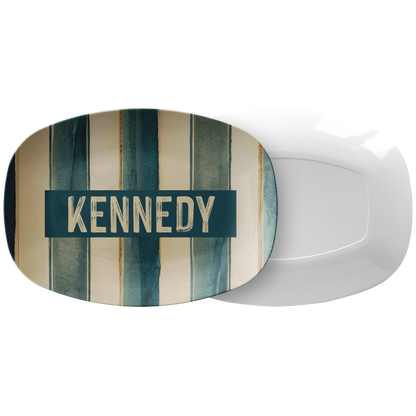 Blue & Beige Striped Personalized Serving Platter