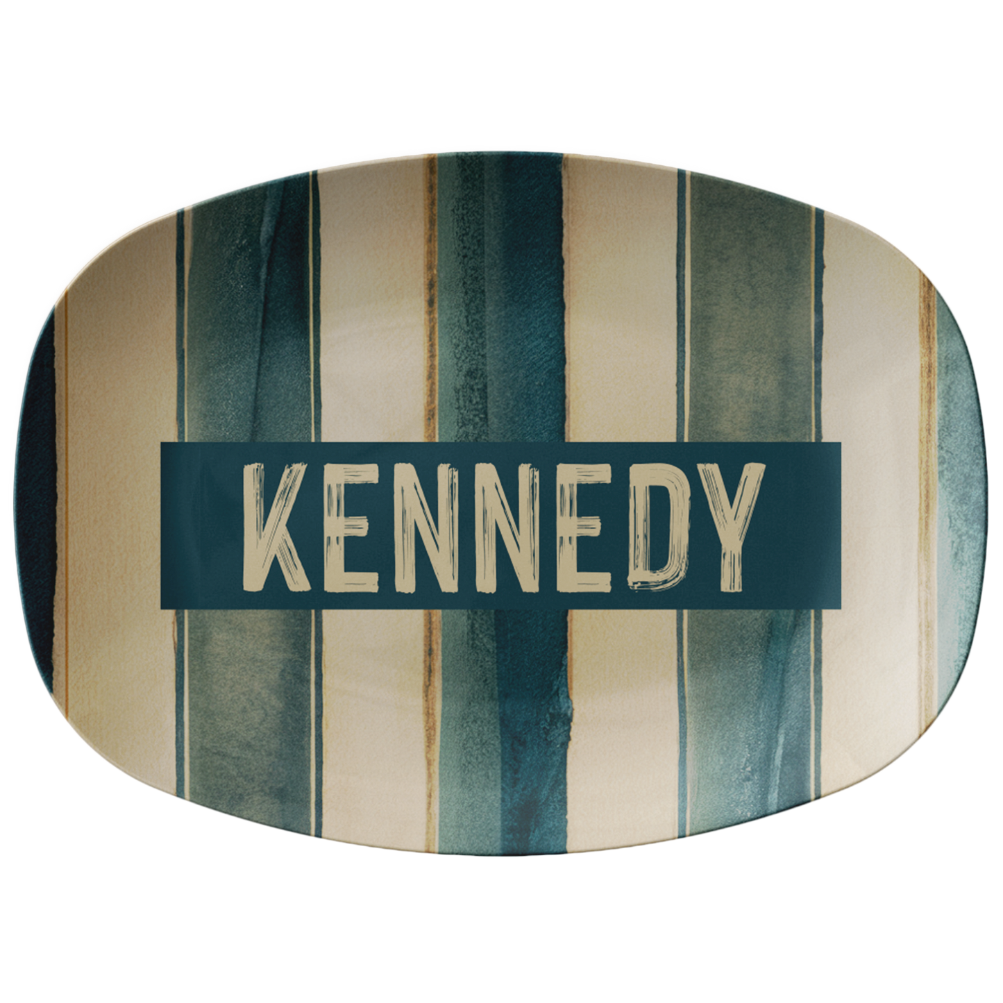 Blue & Beige Striped Personalized Serving Platter