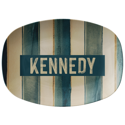 Blue & Beige Striped Personalized Serving Platter