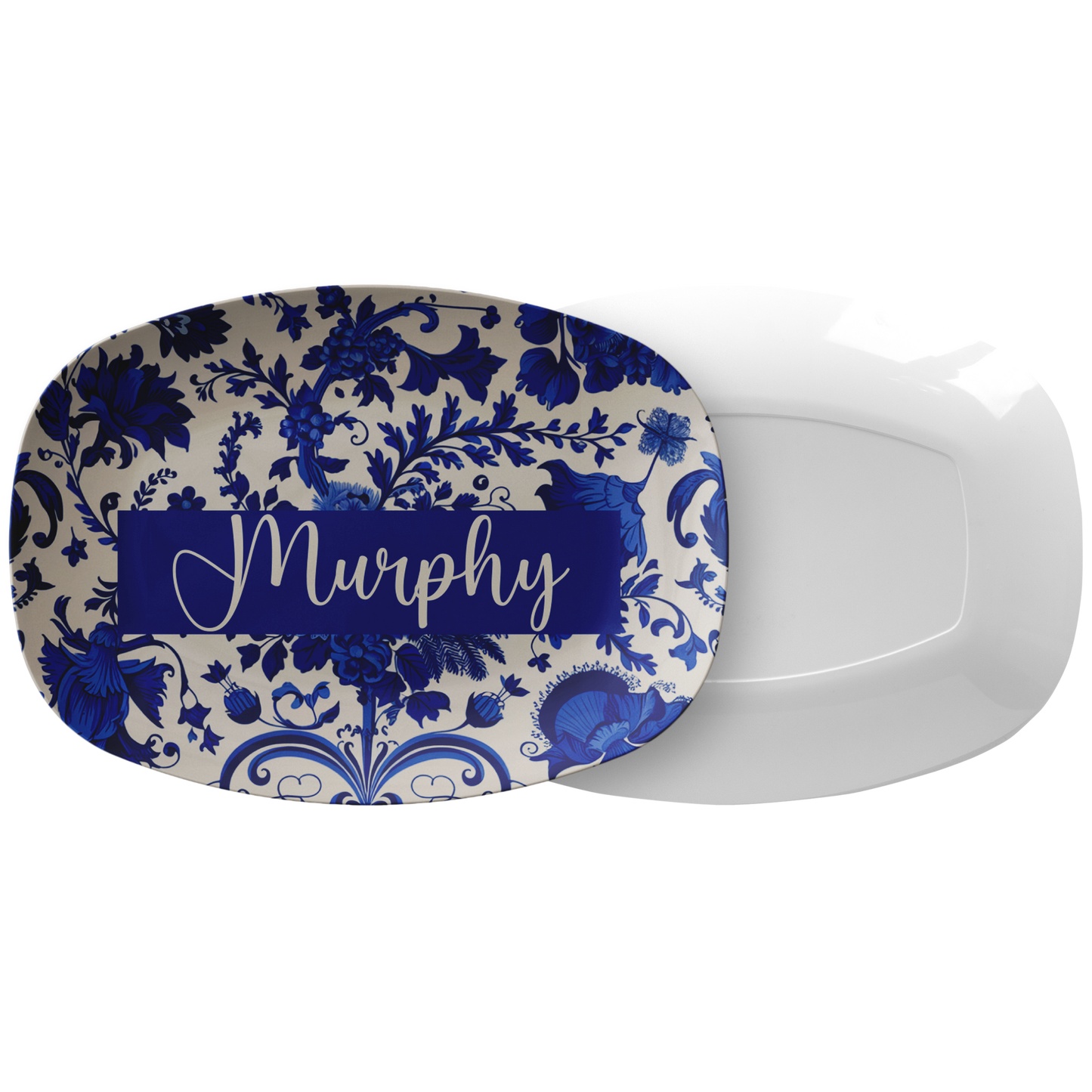 Cobalt Blue Floral Personalized Serving Platter