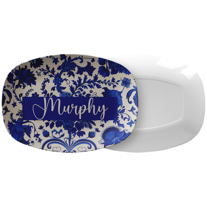 Cobalt Blue Floral Personalized Serving Platter