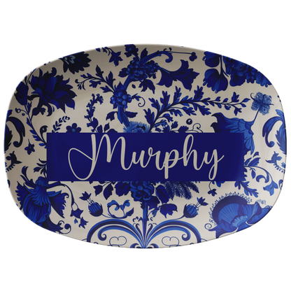 Cobalt Blue Floral Personalized Serving Platter