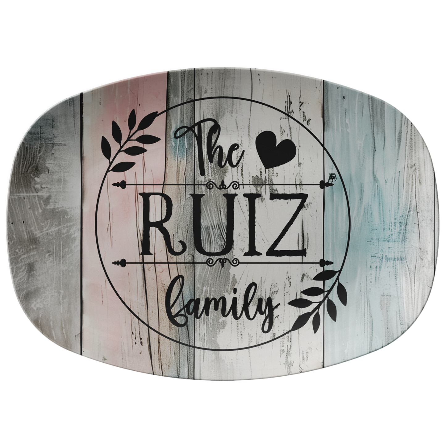 Multi-color Wood Family Name Personalized Serving Platter