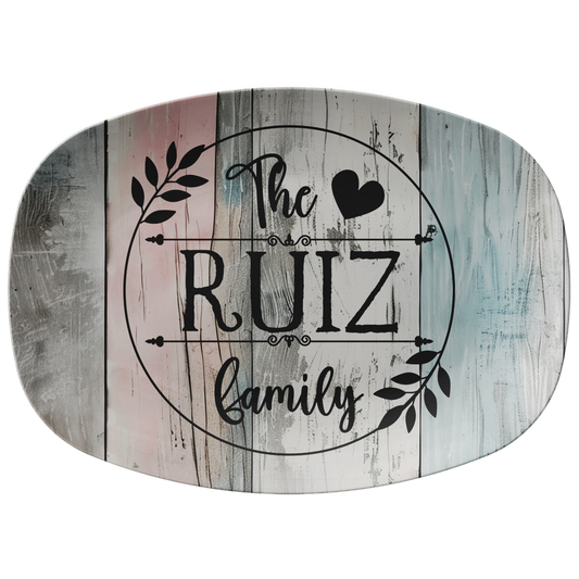 Multi-color Wood Family Name Personalized Serving Platter