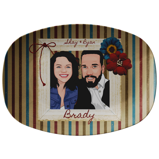 Couple Family Friends Cartoon Drawing Personalized Serving Platter